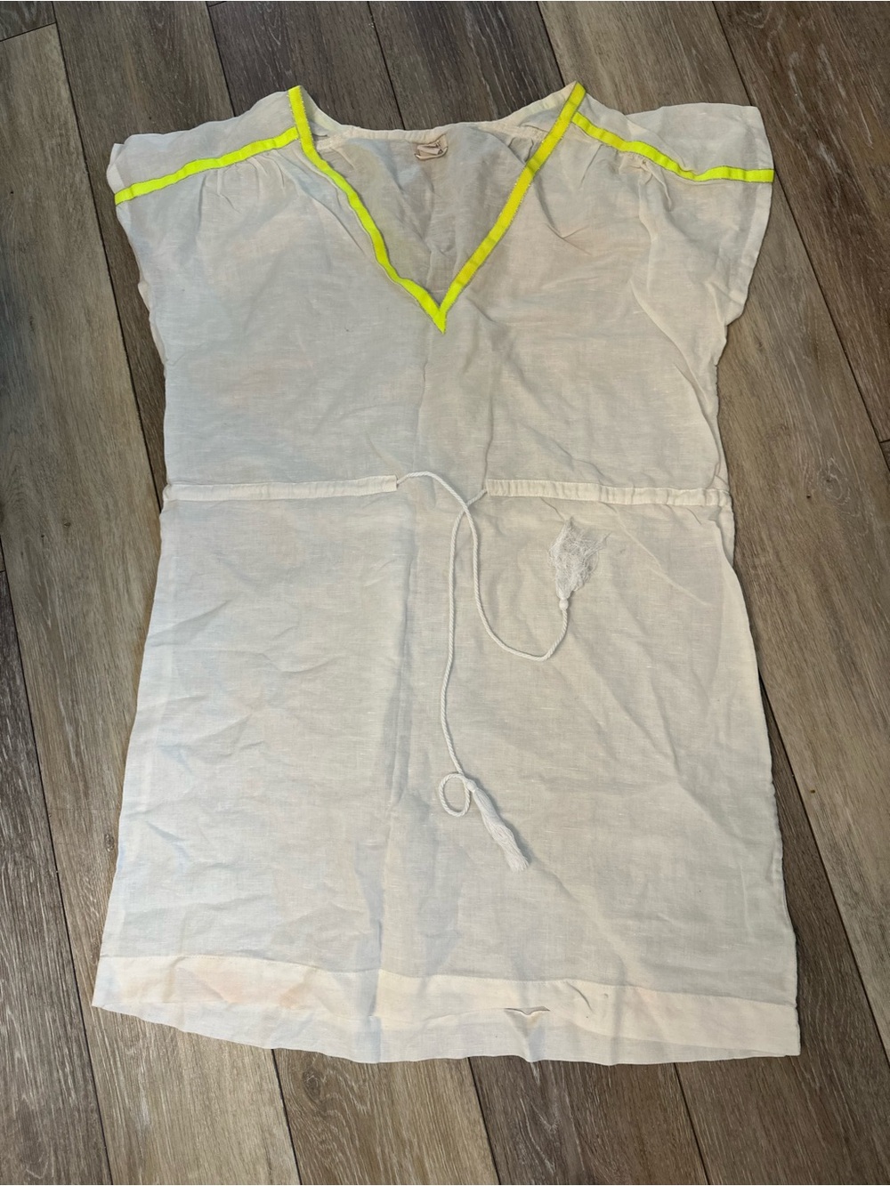 J. Crew Linen Beach Cover-Up with Neon Yellow Trim